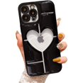 thumbnail image 1 of case for iPhone 12 Pro Max Case, Cute Clear 3D Love Heart with Luxury Bling Plating Mirror Case, Soft TPU Airbag Anti-Fall Shockproof Camera&Screen Protective Back Cover for Women Girls（Black）, 1 of 8