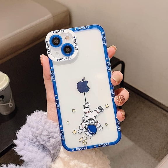 case for iPhone 13 Case Clear Cute with Astronaut Outer Space Planet Star Creative Pattern Soft TPU Shockproof Camera Lens Protective Case for iPhone 13 for Women Girls (Blue)