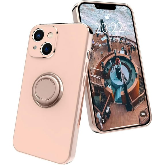 case for iPhone 13 Mini Case with Ring Holder Magnetic Kickstand Soft TPU Non-Slip Matte Back Cover Microfiber Lining Anti-Scratch Shockproof Full-Body Protective Case for iPhone 13 Mini(Pink)