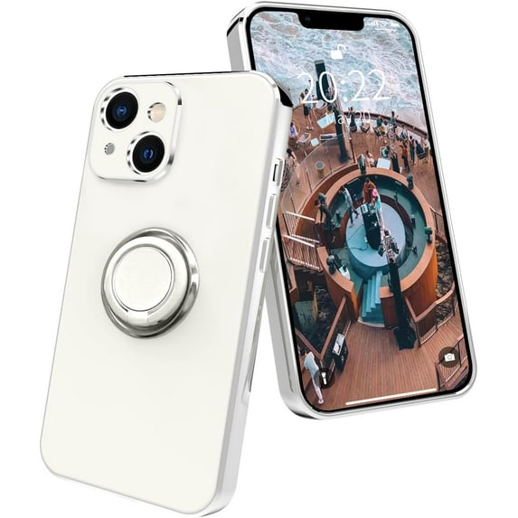 case for iPhone 13 Mini Case with Ring Holder Magnetic Kickstand Soft TPU Non-Slip Matte Back Cover Microfiber Lining Anti-Scratch Shockproof Full-Body Protective Case for iPhone 13 Mini(White)