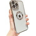 thumbnail image 1 of case for iPhone 13 Pro Max Case with Camera Lens Protector, Logo View iPhone 13 Pro Max Case for Men Women, Luxury Clear Cover for iPhone 13 Pro Max 5G 6.7 inch (Silver), 1 of 10