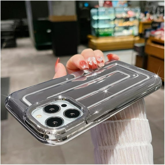 case for iPhone 13 Pro Max Case, Cute 3D Woven Design, Luxury Bling Plated Mirror Grid Printed Phone Case, Soft TPU Shockproof Protective Back Cover for Women Girls, Silver