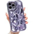 thumbnail image 1 of case for iPhone 13 Pro Max Holographic Case, Luxurly Plating Glitter Case, Bling 3D Water Ripple Wave Pattern,Soft Silicone Shockproof Camera Protective Phone case for Women Girls, Purple, 1 of 12