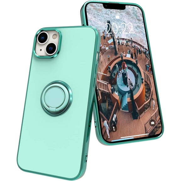 case for iPhone 14 Plus Case with Ring Holder Magnetic Kickstand, Slim Thin TPU [Soft Microfiber Lining] Anti-Scratch Matte Full-Body Shockproof Protective Phone Case for iPhone 14 Plus Green