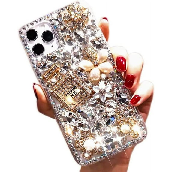 case for iPhone 14 Pro Max Bling Glitter Case,Luxury Bling Diamond Rhinestone Gemstone 3D Perfume Bottle and Flower Gemstone Soft TPU Back Cover Case for Women Girls with iPhone 14 Pro Max 6.7" 2022