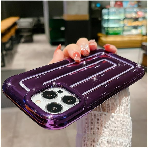 case for iPhone 14 Pro Max Case, Cute 3D Woven Design, Luxury Bling Plated Mirror Grid Printed Phone Case, Soft TPU Shockproof Protective Back Cover for Women Girls, Purple