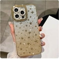 thumbnail image 1 of case for iPhone 14 Pro Max Case Glitter, Luxurly Plated with 3D Stars, Cute Gradient Bling Sparkly Rhinestone Clear Phone case, Soft Silicone Shockproof Protective Back Cover for Women Girls, Gold, 1 of 7