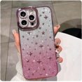 thumbnail image 1 of case for iPhone 14 Pro Max Case Glitter, Luxurly Plated with 3D Stars, Cute Gradient Bling Sparkly Rhinestone Clear Phone case, Soft Silicone Shockproof Protective Back Cover for Women Girls, Pink, 1 of 12