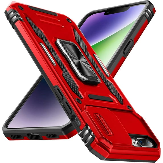 case for iPhone 8 Plus / 7 Plus Case with Kickstand with Camera Cover,Military-Grade Protection,Metal Ring Kickstand,Bumper Case for iPhone 7Plus / 8Plus Case,Red 5-IP8p-02