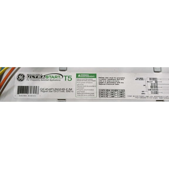 (case of 10) GE 37339 GE454PUNVHB-E/M Multi Volt Ultra Start T5 Ballast , for frequently switched applications