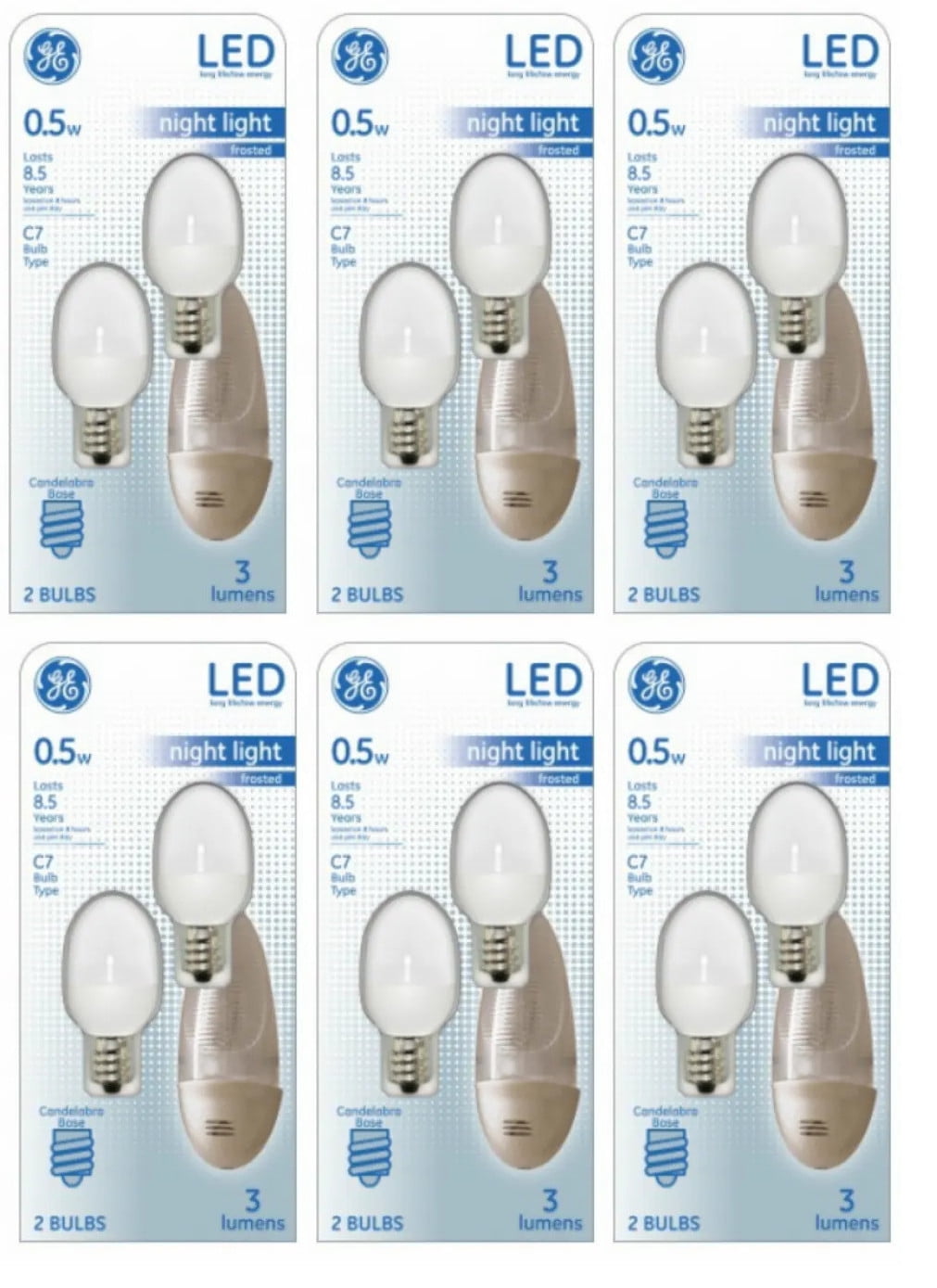 (case of 12 bulbs) GE Lighting 14150 0.5 Watt Candelabra E12 C7 Soft White Night Light LED Bulbs