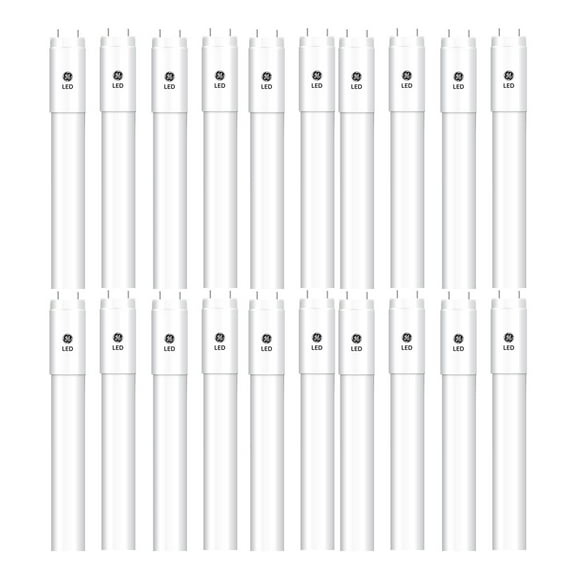 (case of 20) GE 93099520 LED Tube Plug and Play Easy Replacement for 48 inch T8 Fluorescent, 18 watts, glass tube, 4ft, 4000K Daylight