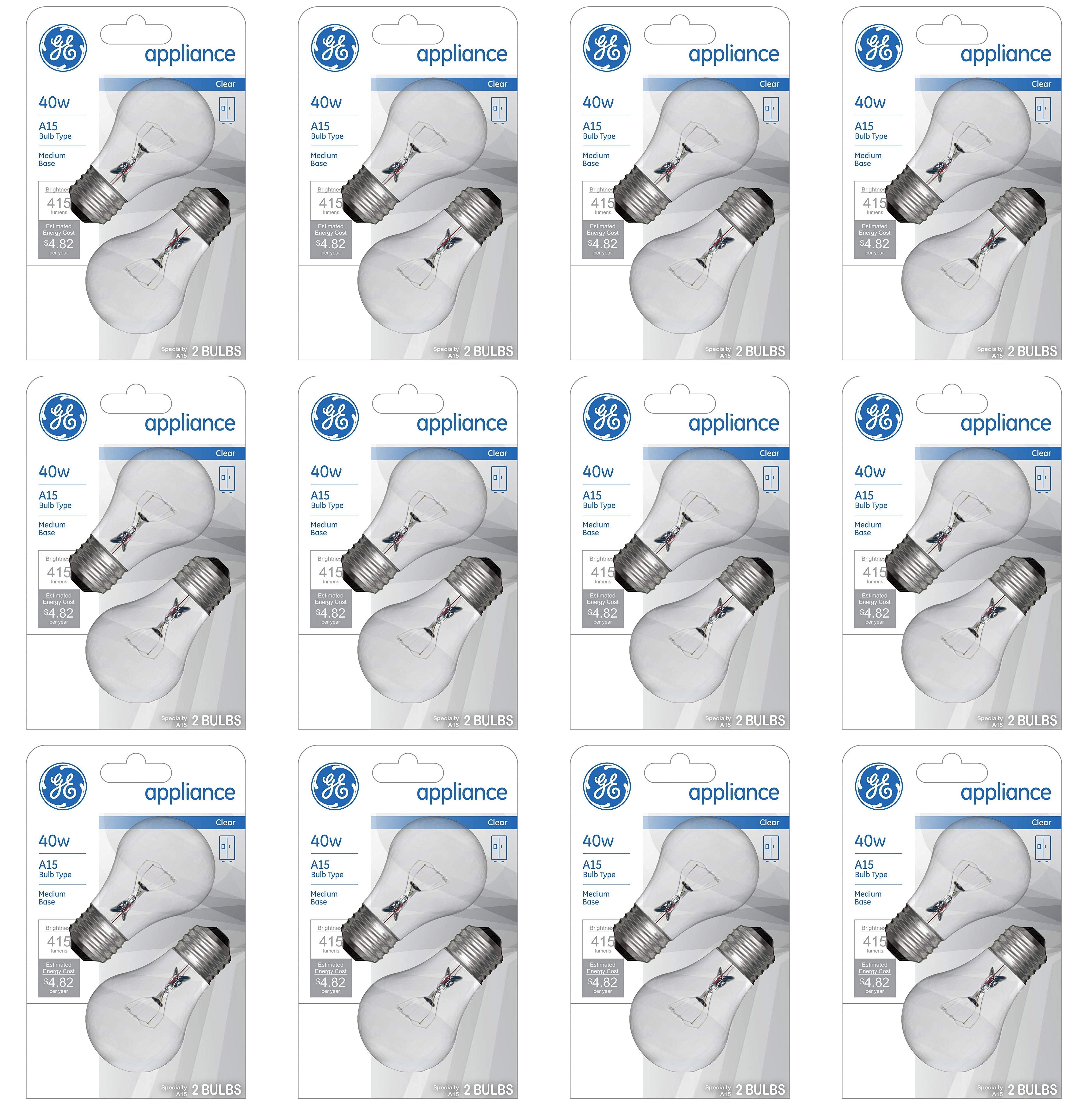 (case of 24 bulbs) GE Appliance Clear Light Bulb 40w, A15 Bulb Type ...