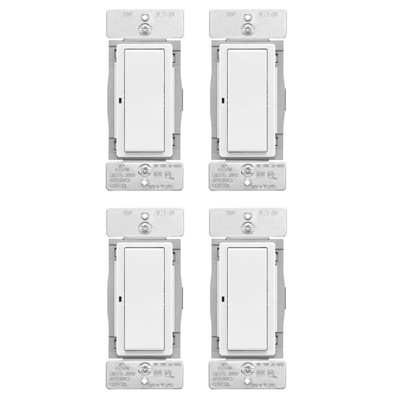 (case of 4) Eaton WFSW15-W Wi-Fi Smart Switch, White, Three-way, 15 amp, 120V, Single pole, back and side wire, Works with Alexa