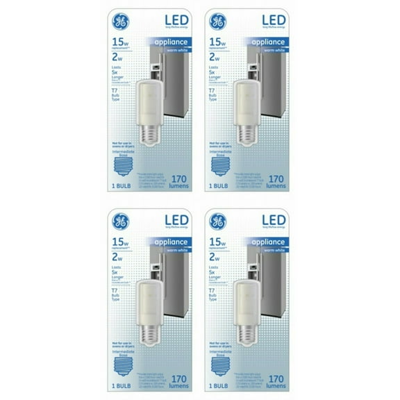 (case of 4) GE 29039 LED2T7 E17 -OT LED light bulb, T7 shape, warm white, 15 watt equivalent, LED appliance bulb