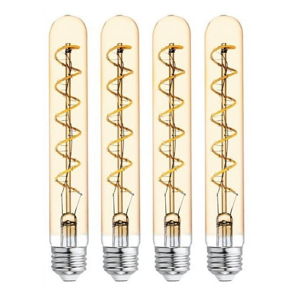 (case of 4) GE 36725 Vintage Style LED Light Bulb, 60 watt equivalent, amber finish, T9 shape, Edison Style, Dimmable, Meandering Spiral filament