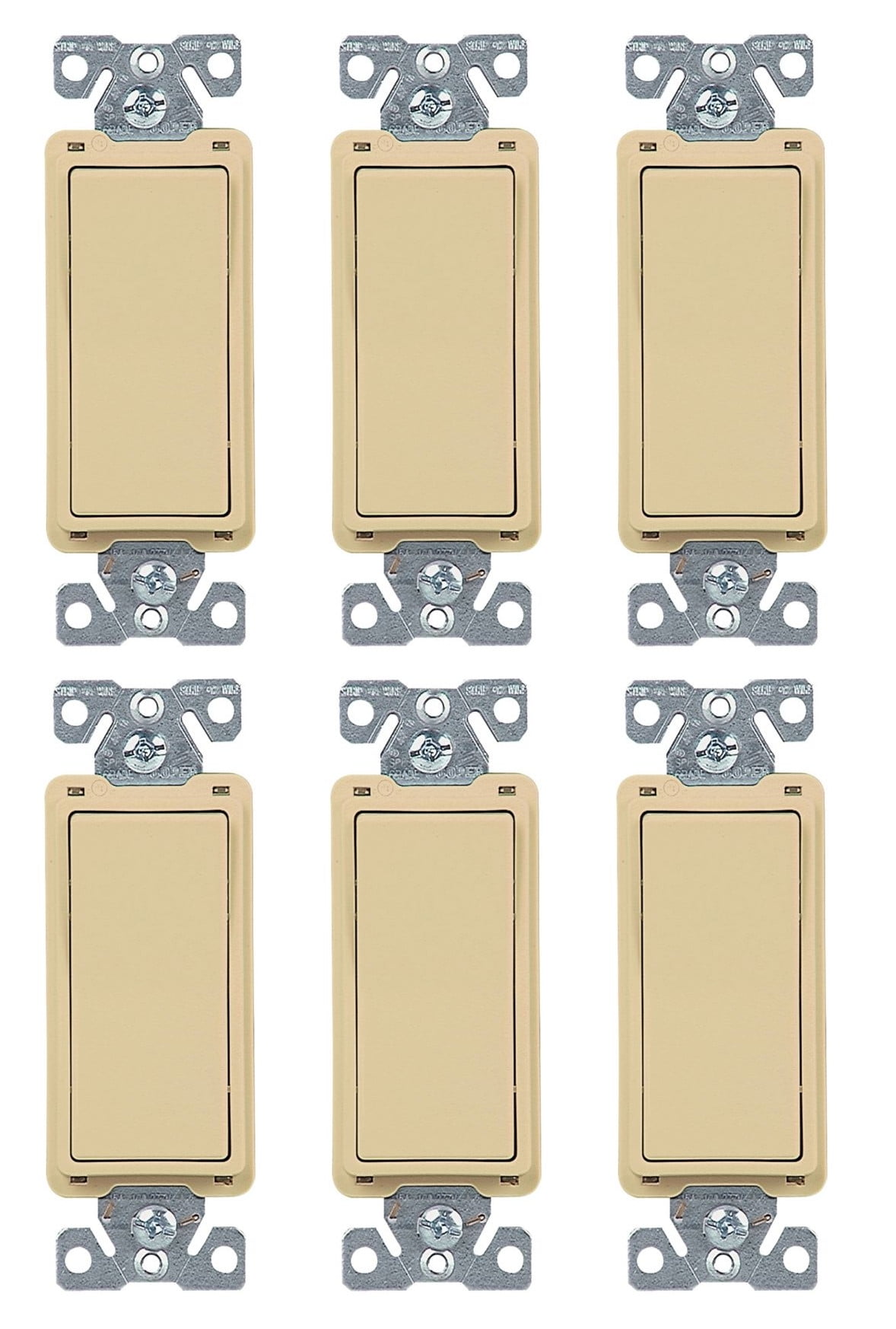 (case of 6) EATON 7504V-BOX 7500 Decorative Standard Rocker Switch, 120/277 Vac, 15 A, 4 Position, 4-way, Ivory