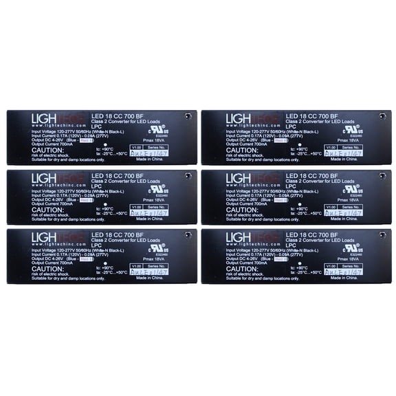 (case of 6) GE 66883 18 watt Output - 120-277 volt Input - Constant Current - TE Dimming - Bottom Feed Wiring - Lightech