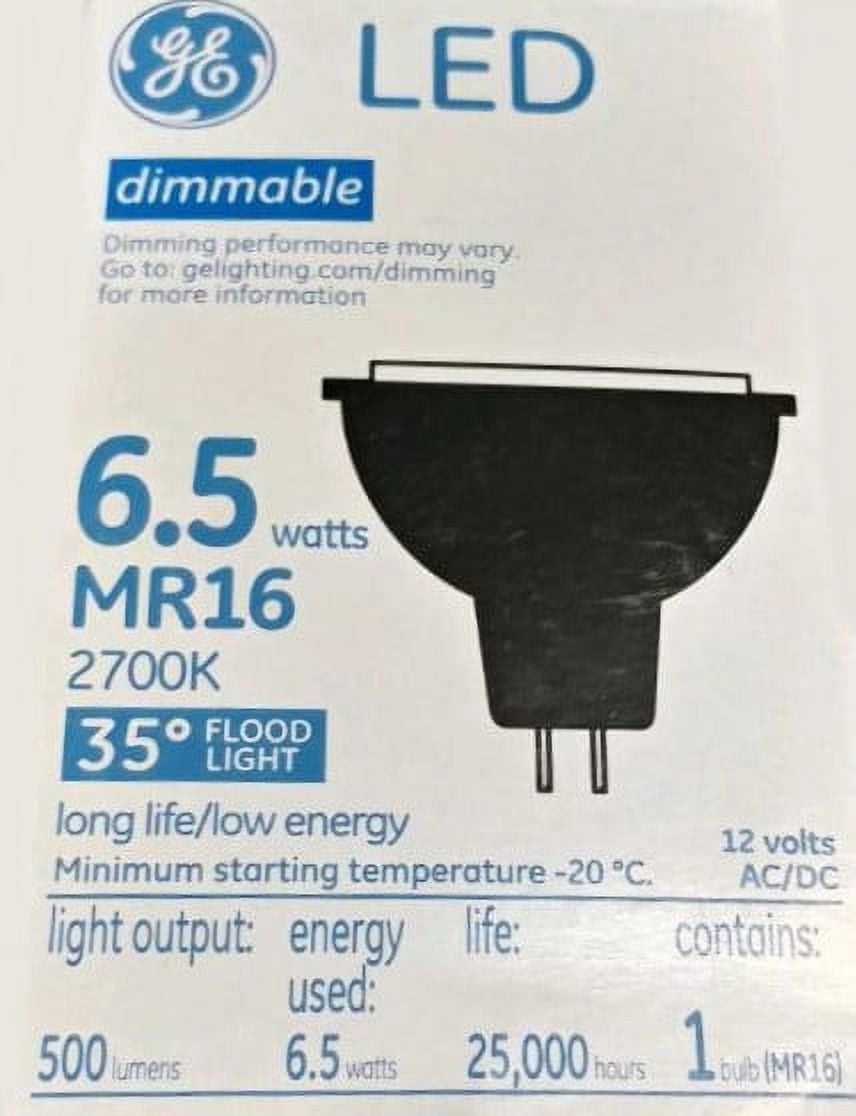 (case of 6) GE dimmable LED MR16 Flood Light, 6.5 watts, 2700K, 500 lumens, black