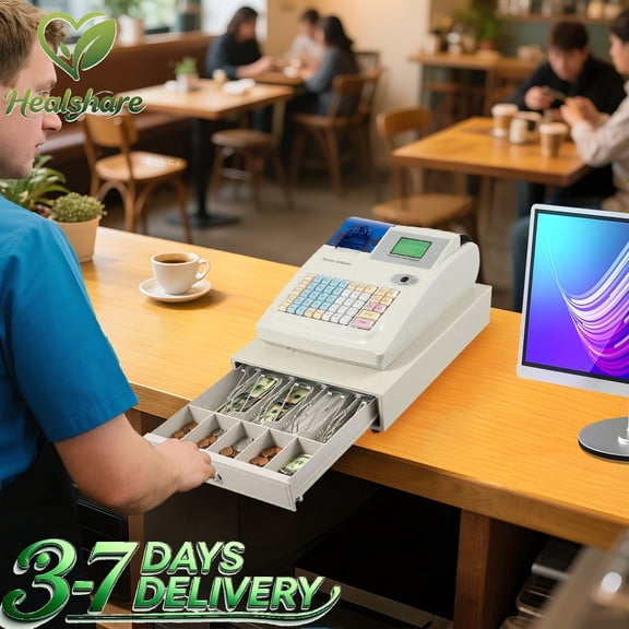 cash register, supermarket cash register, POS machine, 48 Key Electronic Cash Register, White, USB RS232, Printer Barcode Scanner, ABS Shell Steel Cash Drawer, Profit Analysis, Inventory Management