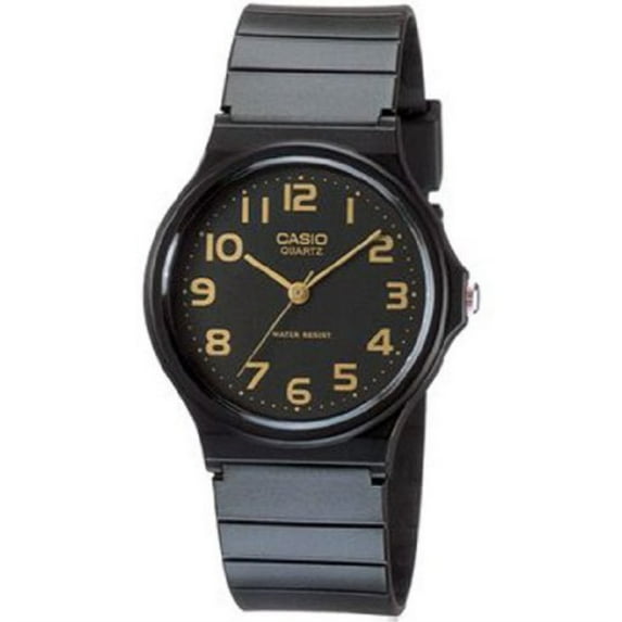 Casio Men's Classic Round Analog Watch, 3-Hand Analog Feature, and Water Resistant, Black Face with Classic Round Design and Gold Numbers, and Resin Band