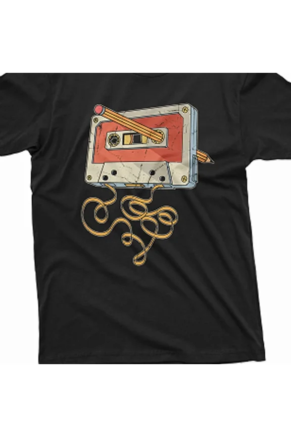 cassette tape with pencil T-shirt 80s 90s born nostalgic gift