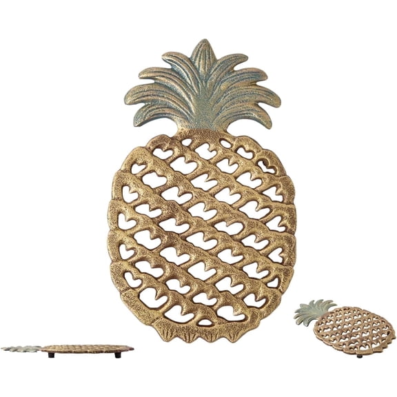 Comfify Cast Iron Pineapple Trivet, Decorative Rustic Kitchen and Dining Table Hot Dish Protector with Rubber Feet, Recycled Metal