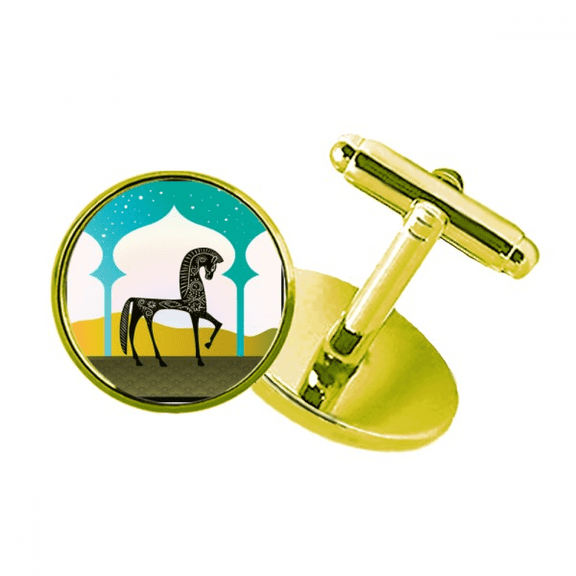 castle dream princess style horse blue yellow studded business metal cufflinks en