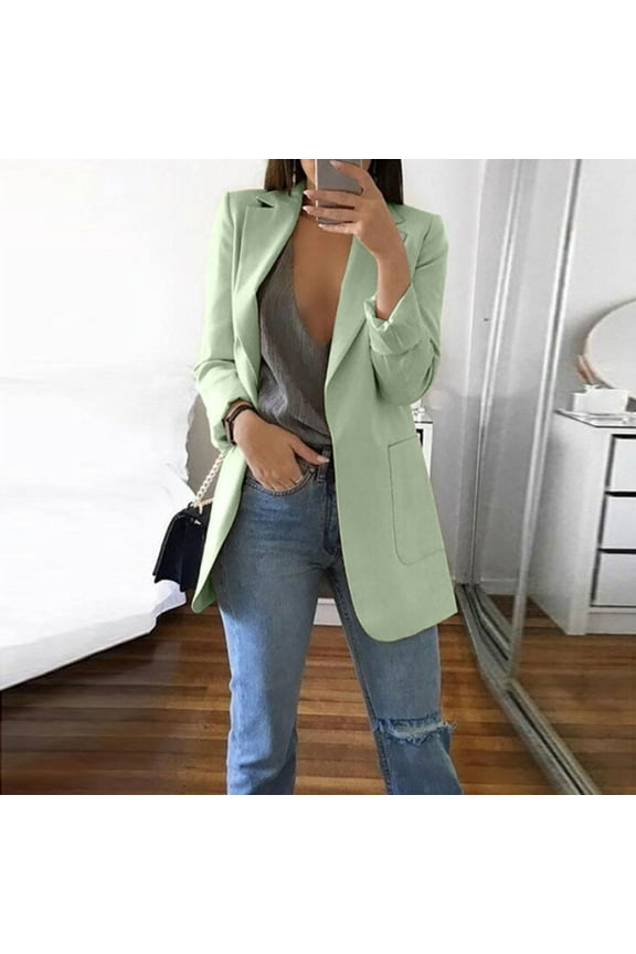 casual blazers for women,Mint Green Womens Casual Blazers Open Front Long Sleeve Lapel Collar Work Office Jacket