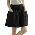 thumbnail image 1 of casual shorts for women bermuda short elastic waist cotton linen short with pockets knee length pants, 1 of 7