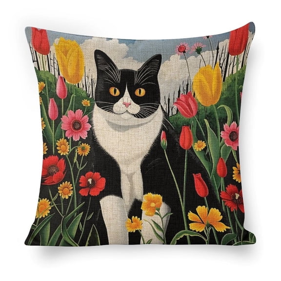 cat flowers garden Linen toss pillowcase decoration pillowcase gifting preferred 18x18 inch cushion cover sofa pillowcase sofa bedroom living room car