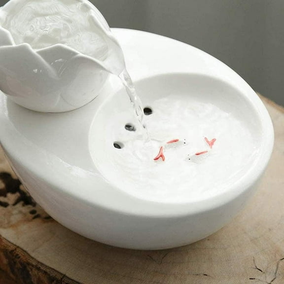 cat fountain ceramic Pet Water Dispenser - Lotus Vertical cat drinking fountain - automatic circulation filter water health and hygiene bottom with small fish decoration