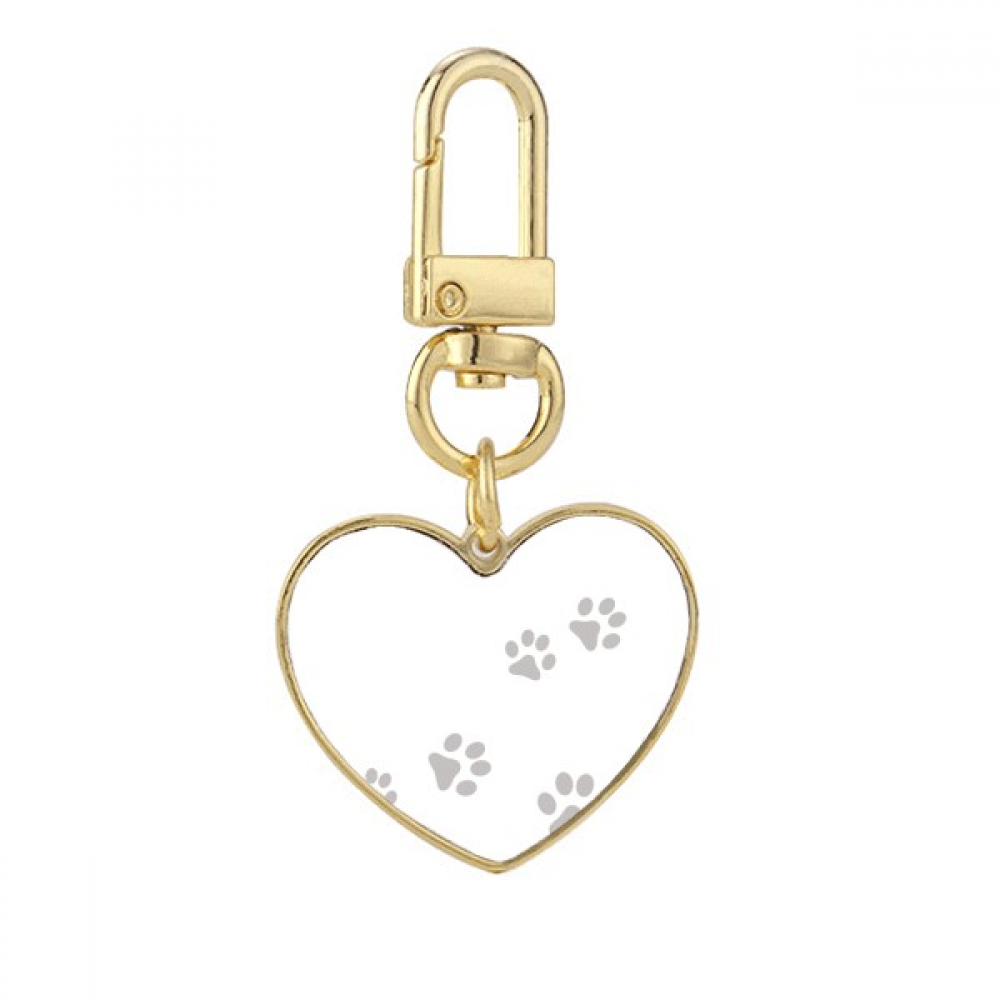 cat mewing animal gray footprint art print gold heart keychain metal ...