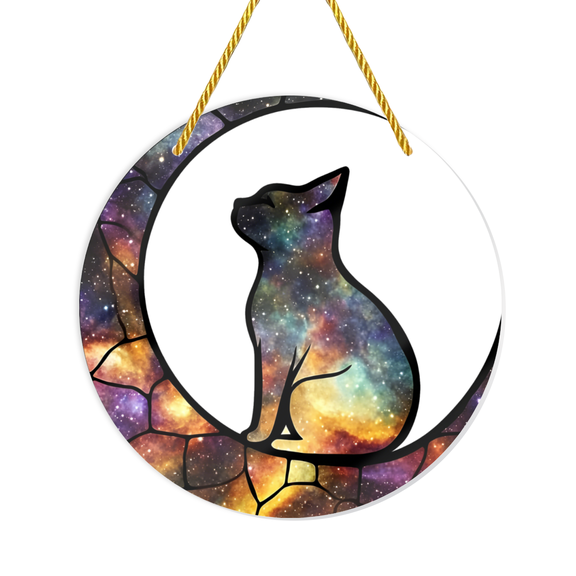 cat moon galaxy Water ripple Acrylic suncatcher design, 8x8in. IndoorOutdoor Decoration for St Paddy's Gift.