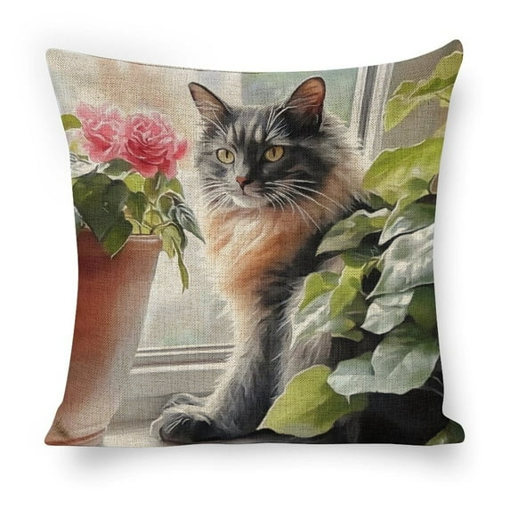 cat potted plant Linen toss pillowcase decoration pillowcase gifting preferred 18x18 inch cushion cover sofa pillowcase sofa bedroom living room car