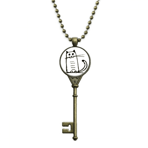 cat sle sit black line art deco fashion key necklace pendant tray embellished chain