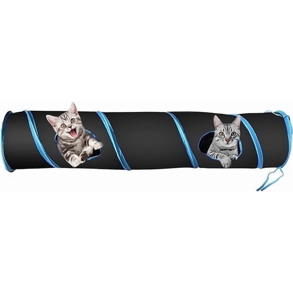 PetLike One Way Cat Tunnel-Black | Collapsible Pop-up Pet Tube Peek Hole Hideaway Play Toys for Cats with Ball