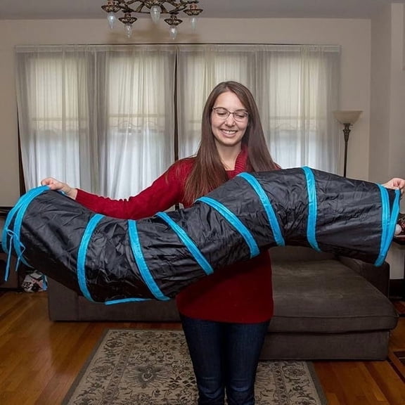 PetLike S Way Cat Tunnel-Black | Collapsible Pop-up Pet Tube Hideaway Play Toy with Ball