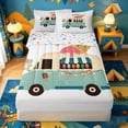 thumbnail image 1 of catabedysis Summer Fun Zipper Twin Comforter Sets with Fitted Sheet and 2 Pillowcases,Ice Cream Truck Print Zipper Bedding Set For Boys,Multicolor,Colorful Stars Reversible,4 Pieces, 1 of 7