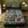 thumbnail image 1 of catabedysis Vintage Camouflage Camper Zipper Twin Comforter Sets with Fitted Sheet and 2 Pillowcases,Wild Animal Deer Bear Zipper Bedding Set For Boys,Green Grey,Black Reversible,4 Pieces, 1 of 7