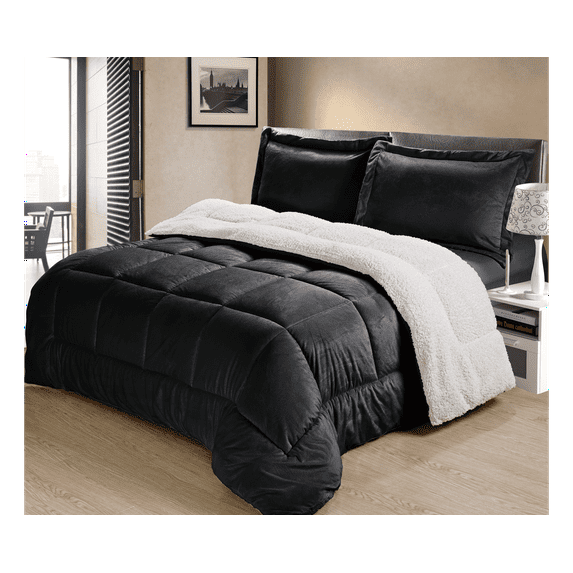 cathay home Ultra-Plush Mink Faux-Suede and Sherpa 3-piece Comforter Set