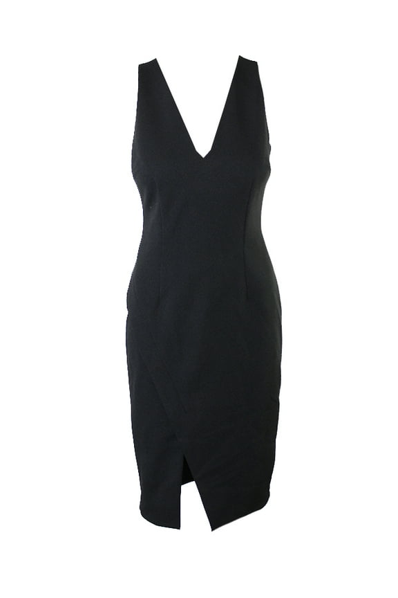 black textured faux-wrap sheath dress 2