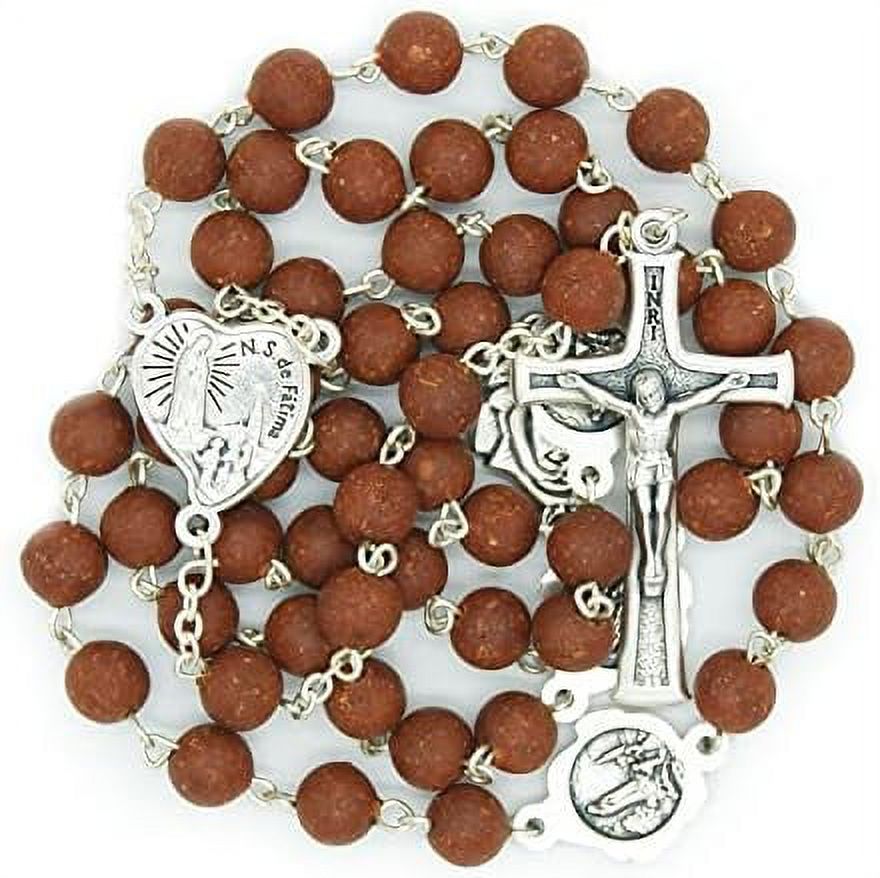 catholic our lady of fatima rose petal rosary beads for woman made in portugal, red, 19” inch