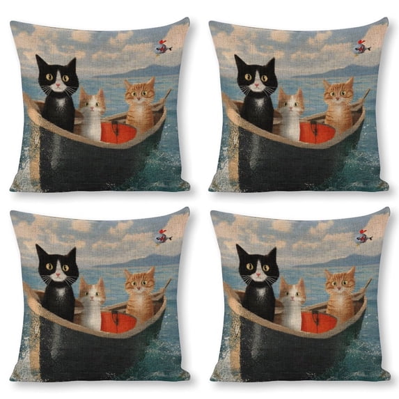 cats boat illustrationlinen throw pillowcase decoration pillowcase gifting preferred 24x24 inch cushion cover 4 sets sofa pillowcase sofa bedroom living room car