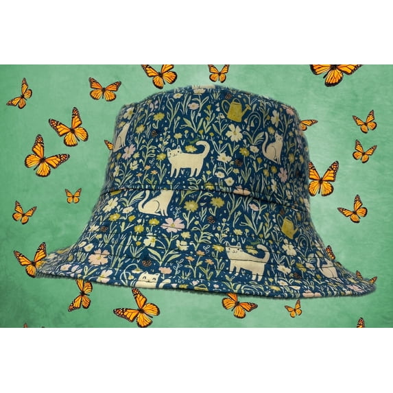 cats playing in the garden reversible bucket hat Cat Mom gifts