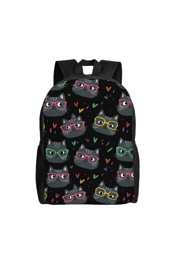 cats wearing glasses Backpack with 15 Inch Laptop Compartment,Water-Resistant Daypack, Large Capacity Backpack with Adjustable Breathable Shoulder Straps for Daily Use Travel Gym