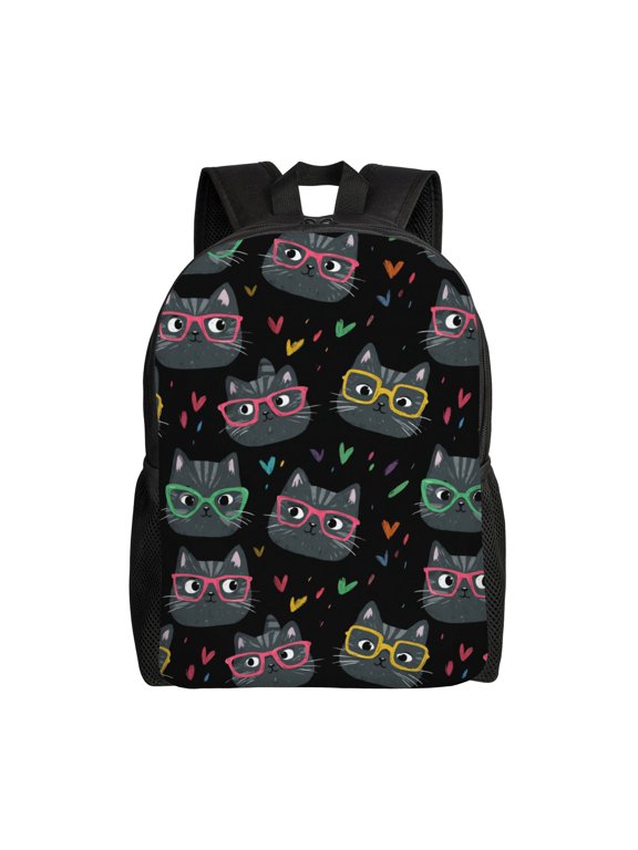 cats wearing glasses Backpack with 15 Inch Laptop Compartment,Water-Resistant Daypack, Large Capacity Backpack with Adjustable Breathable Shoulder Straps for Daily Use Travel Gym