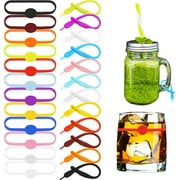 cauyuan 24Pcs Silicone Drink Marker Bands Bottle Strip Tag for Bar Party Martinis Cocktail Champagne Stem Glasses
