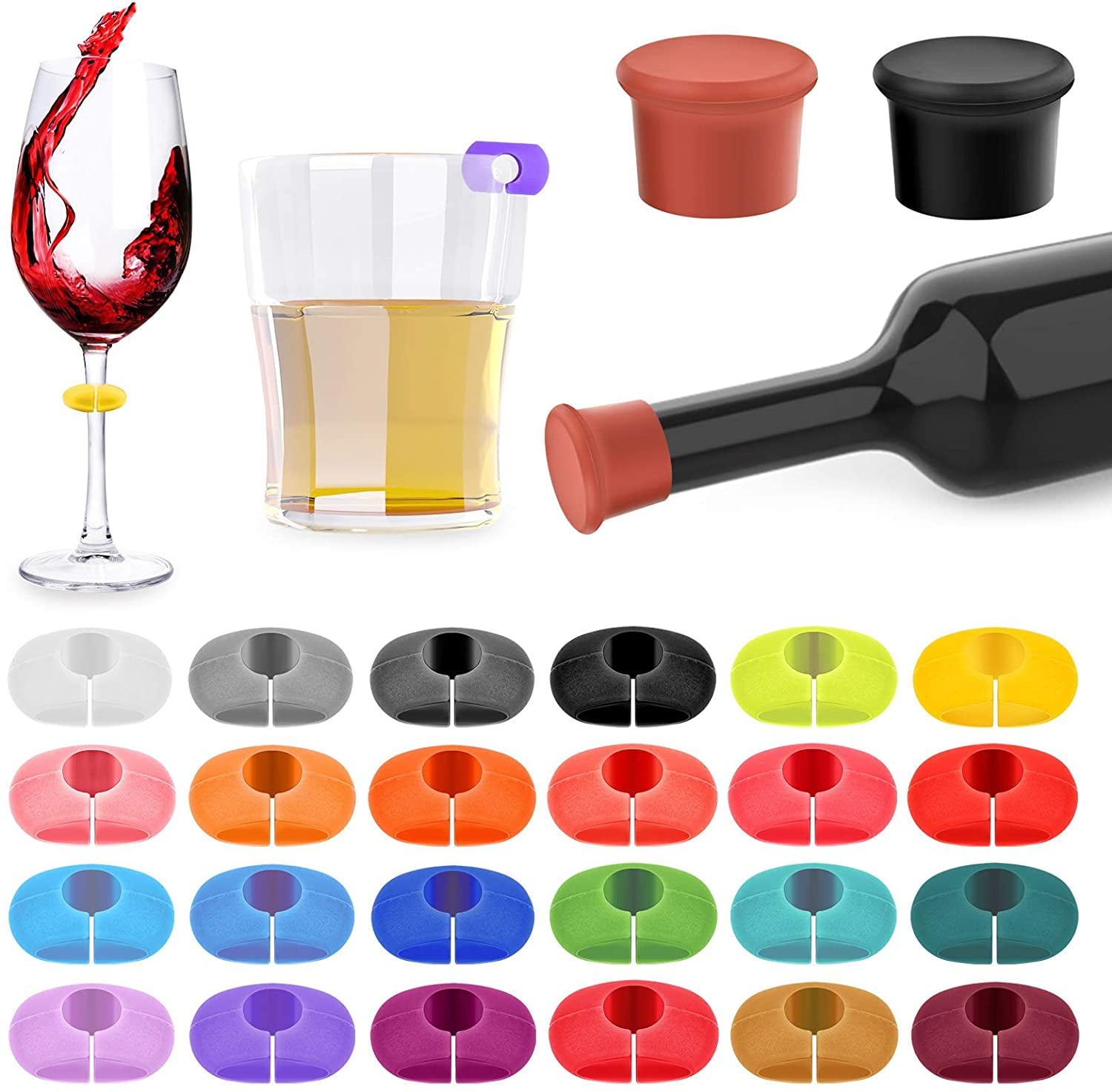 cauyuan 26Pcs colorful wine glass labels silicone drink cup charm ...