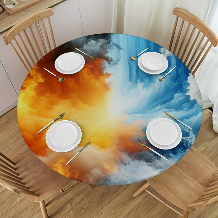 cbxzyzzc Black Round Fitted Tablecloth Washable Elastic Edged Table